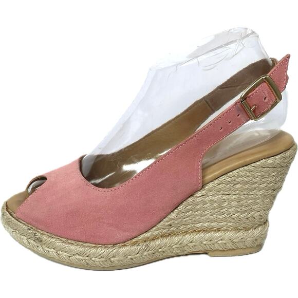 GARNET HILL Nubuck Leather Wedge Slingback Espadrille Size 8 Pink Made In Italy - Picture 13 of 13